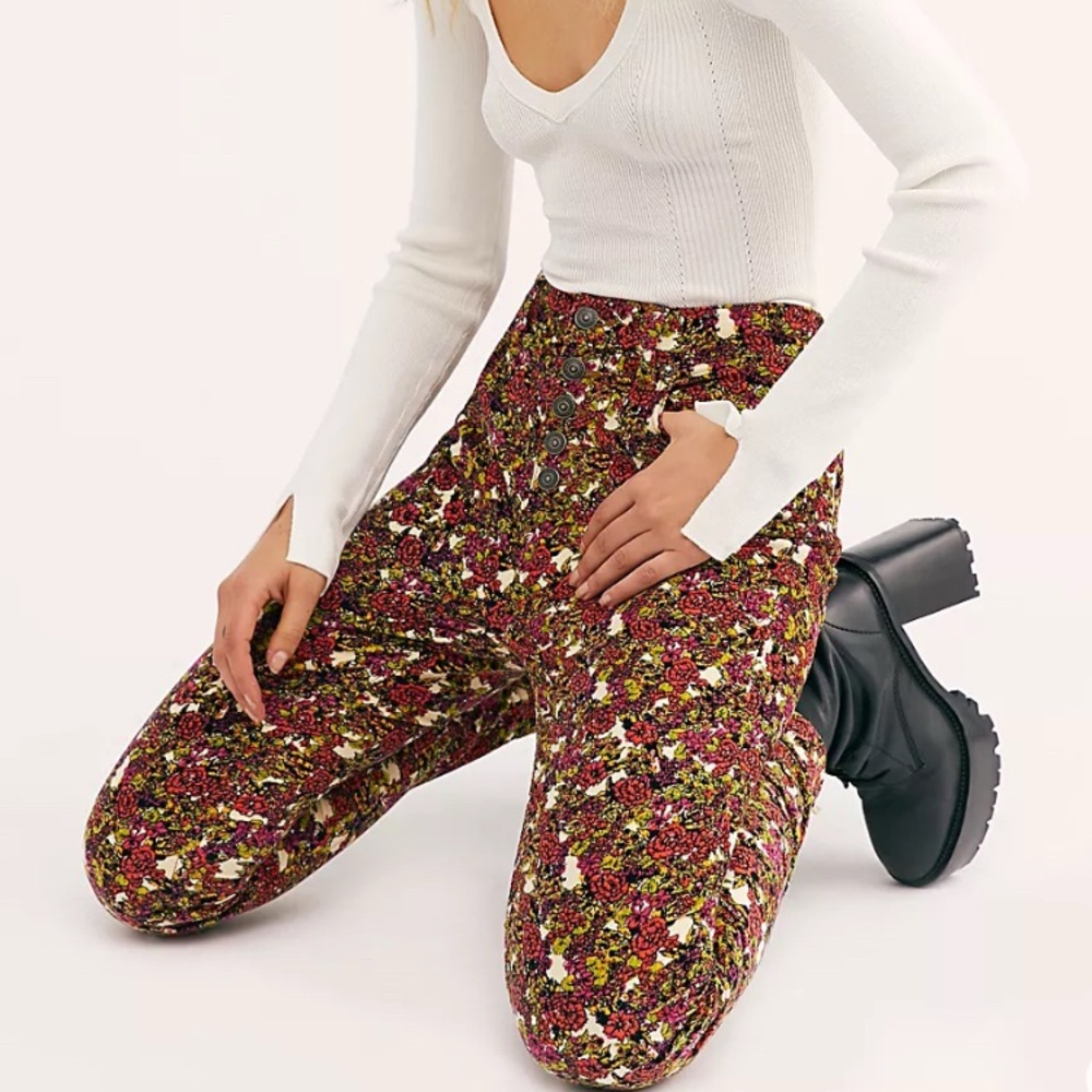 Free People Sun Chaser Cord Printed Skinny Jeans